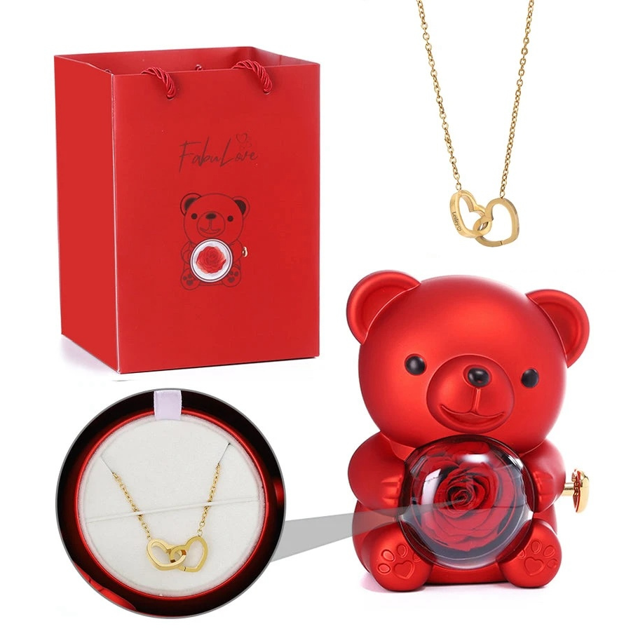 Eternal Rose Teddy Bear with Necklace - Flora