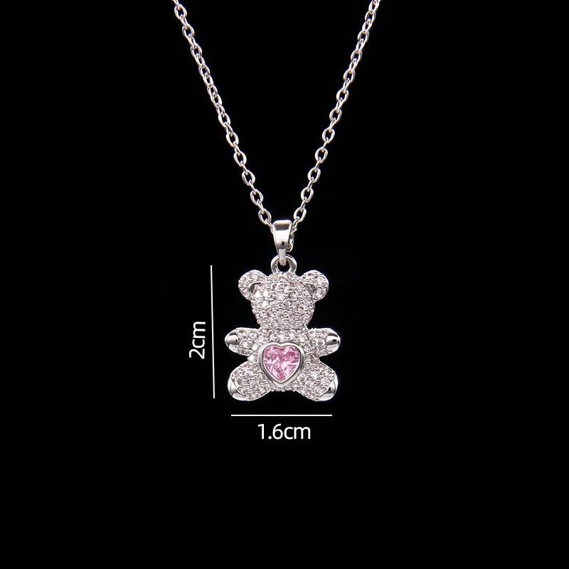 Stainless Steel Necklace With A Shiny Zircon Bear Pendant - Flora