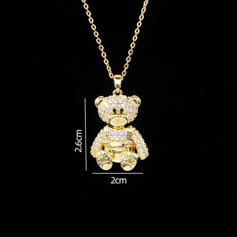 Stainless Steel Necklace With A Shiny Zircon Bear Pendant - Flora