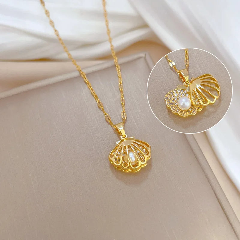 Korean Openable Shell Pearl Necklace - Flora