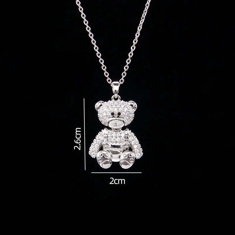 Stainless Steel Necklace With A Shiny Zircon Bear Pendant - Flora