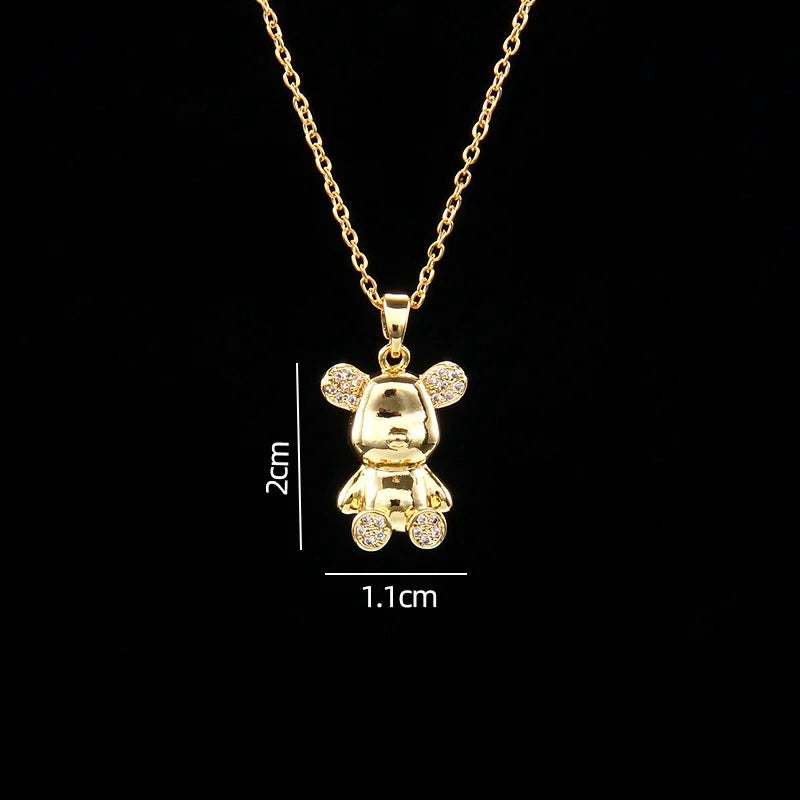 Stainless Steel Necklace With A Shiny Zircon Bear Pendant - Flora