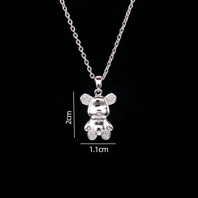 Stainless Steel Necklace With A Shiny Zircon Bear Pendant - Flora