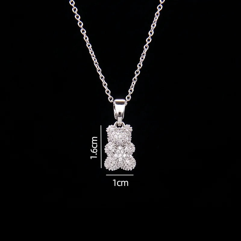 Stainless Steel Necklace With A Shiny Zircon Bear Pendant - Flora