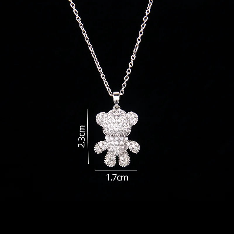 Stainless Steel Necklace With A Shiny Zircon Bear Pendant - Flora