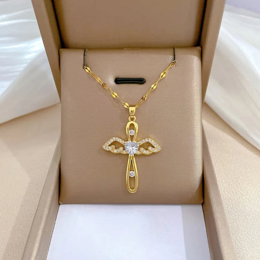 Shiny Luxury Zircon Cross Pendant Necklace - Flora