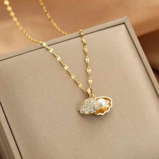 Korean Openable Shell Pearl Necklace - Flora