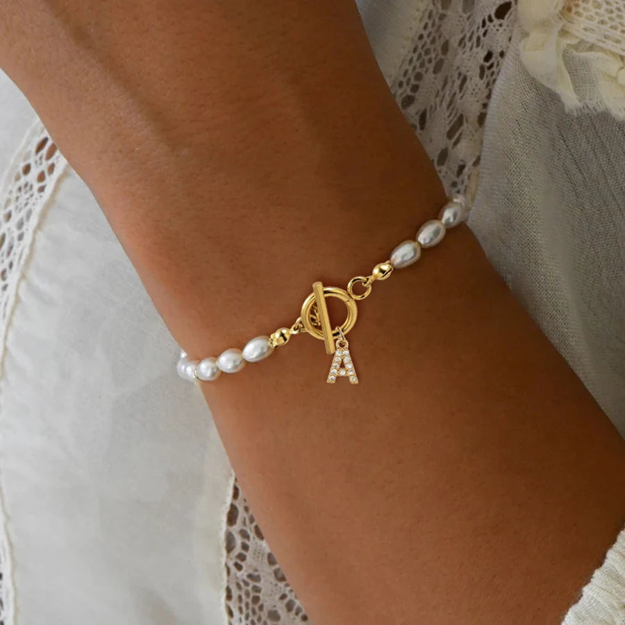 Pave Zircon 26 Initial Bracelet - Flora