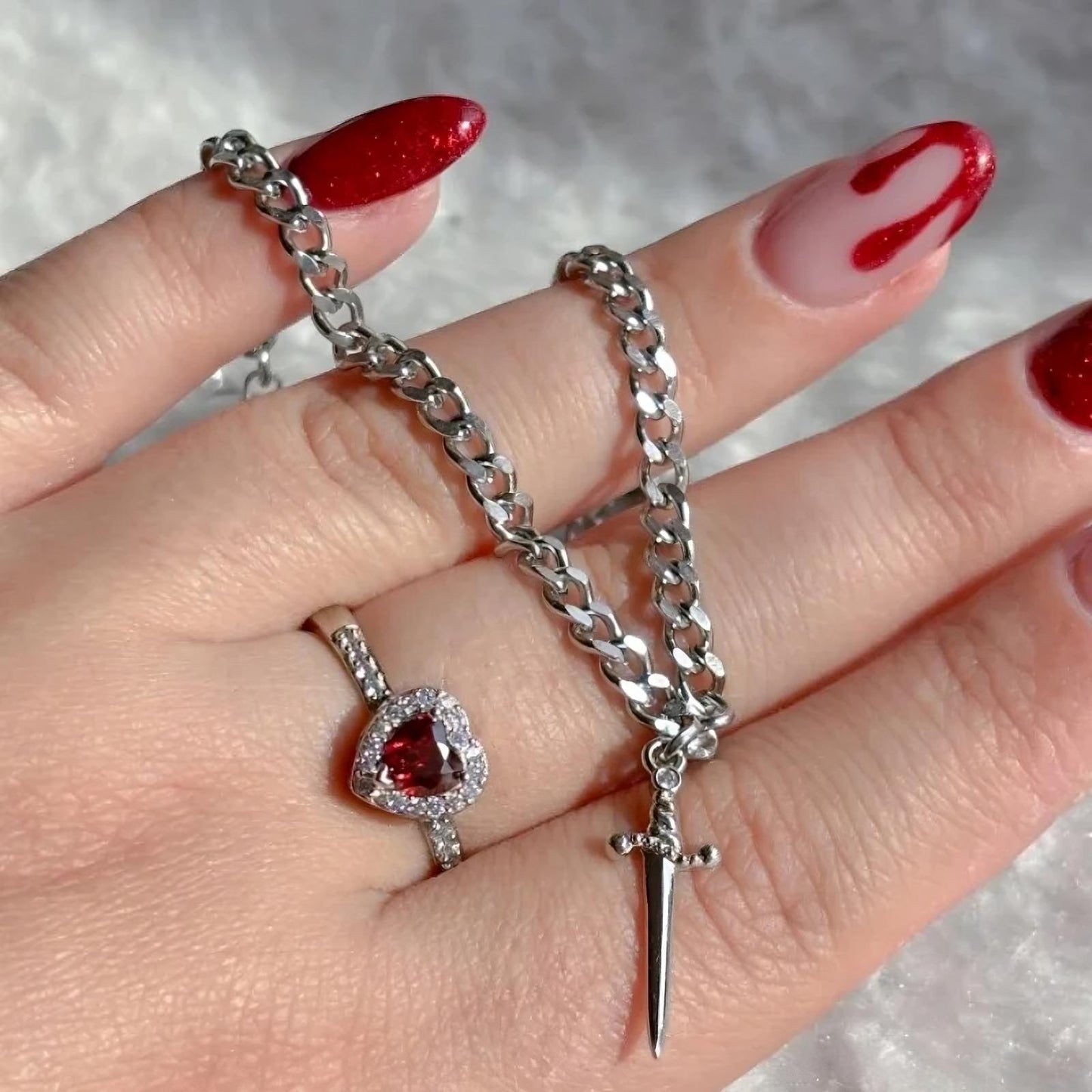 Heart Ring & Sword Bracelet Set - Flora