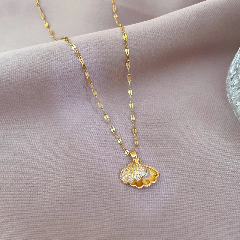 Korean Openable Shell Pearl Necklace - Flora