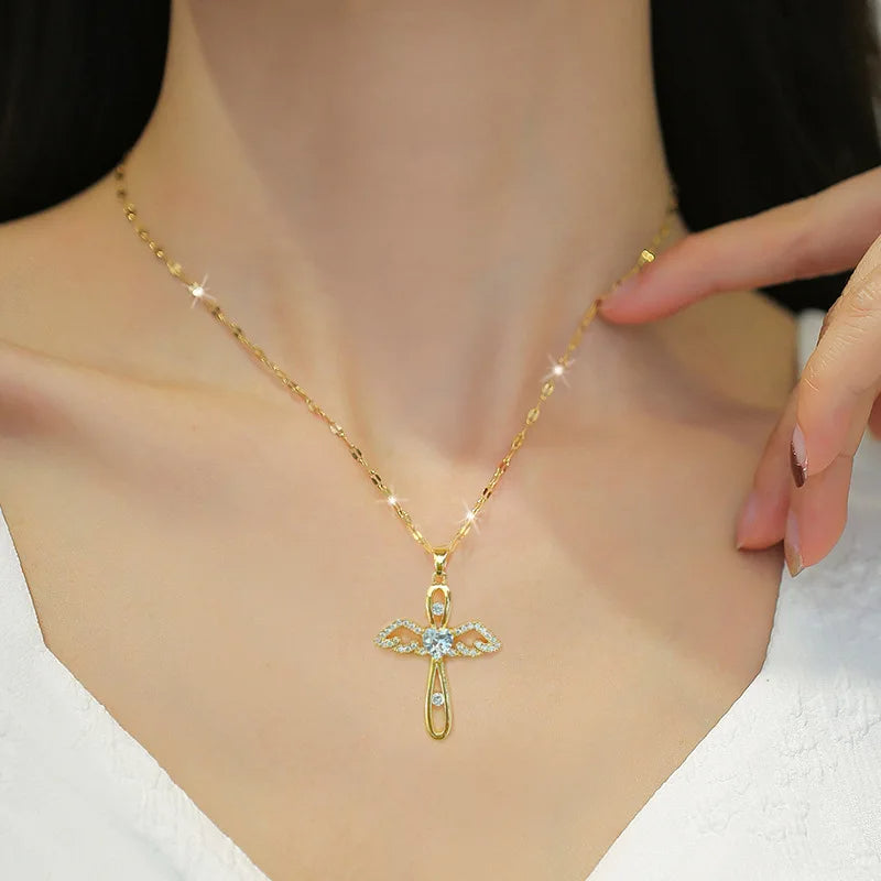 Shiny Luxury Zircon Cross Pendant Necklace - Flora