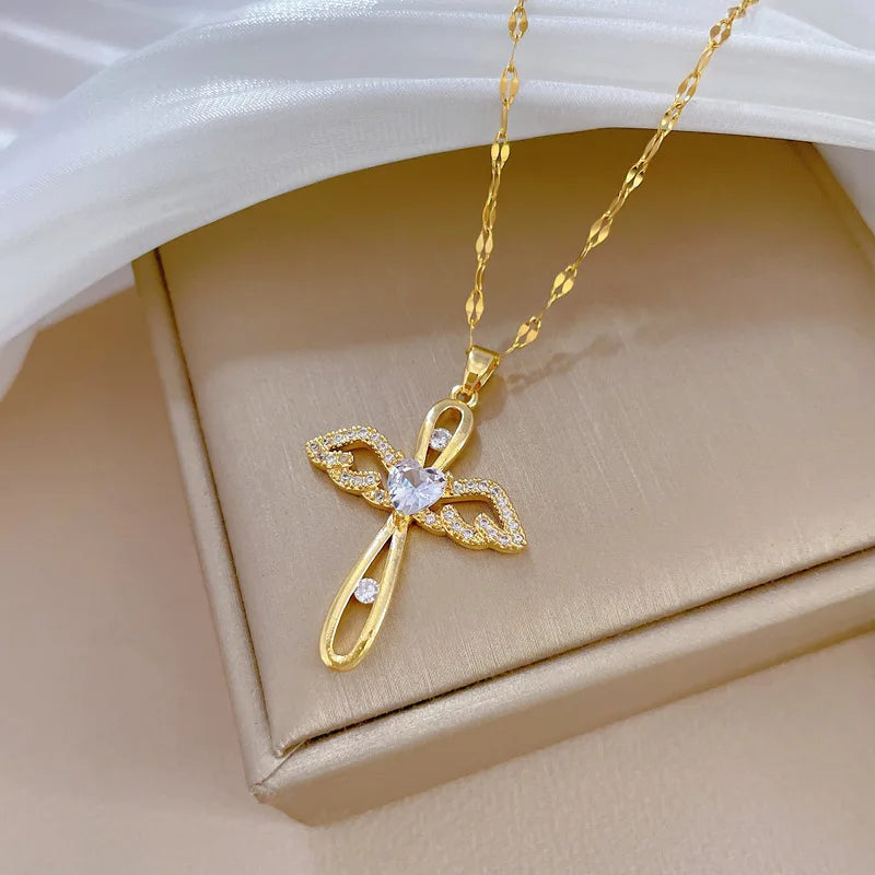 Shiny Luxury Zircon Cross Pendant Necklace - Flora