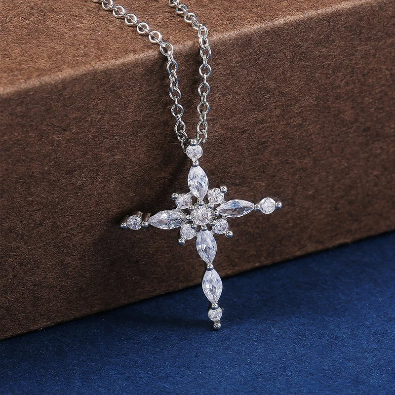 Crystal Zircon Cross Pendant Necklace - Flora