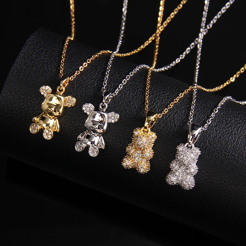 Stainless Steel Necklace With A Shiny Zircon Bear Pendant - Flora