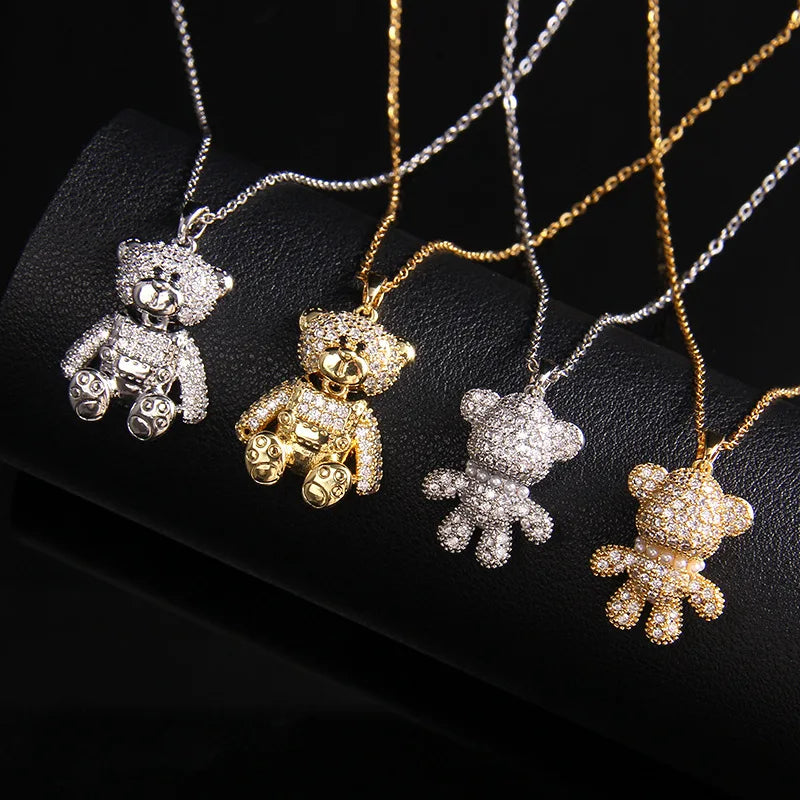 Stainless Steel Necklace With A Shiny Zircon Bear Pendant - Flora