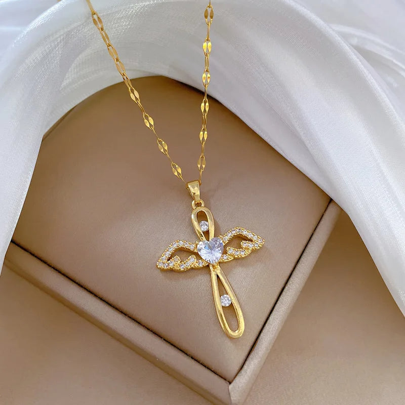 Shiny Luxury Zircon Cross Pendant Necklace - Flora