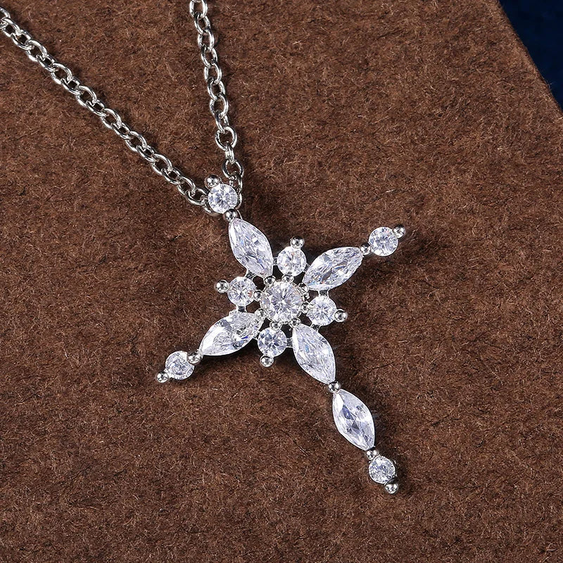 Crystal Zircon Cross Pendant Necklace - Flora