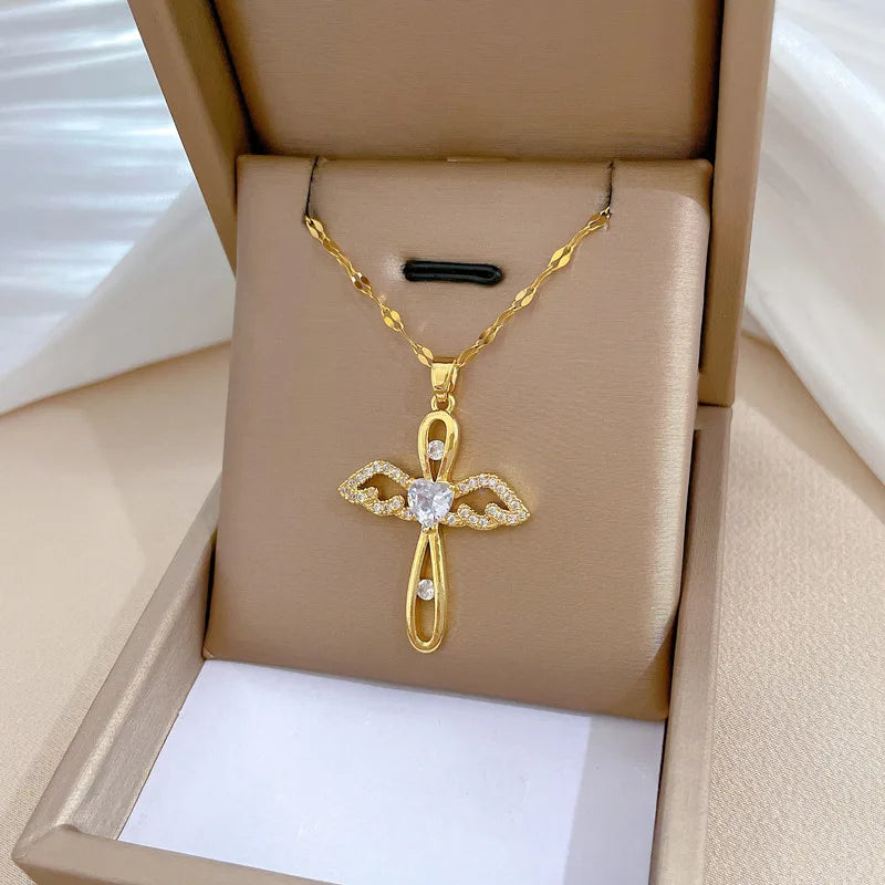 Shiny Luxury Zircon Cross Pendant Necklace - Flora