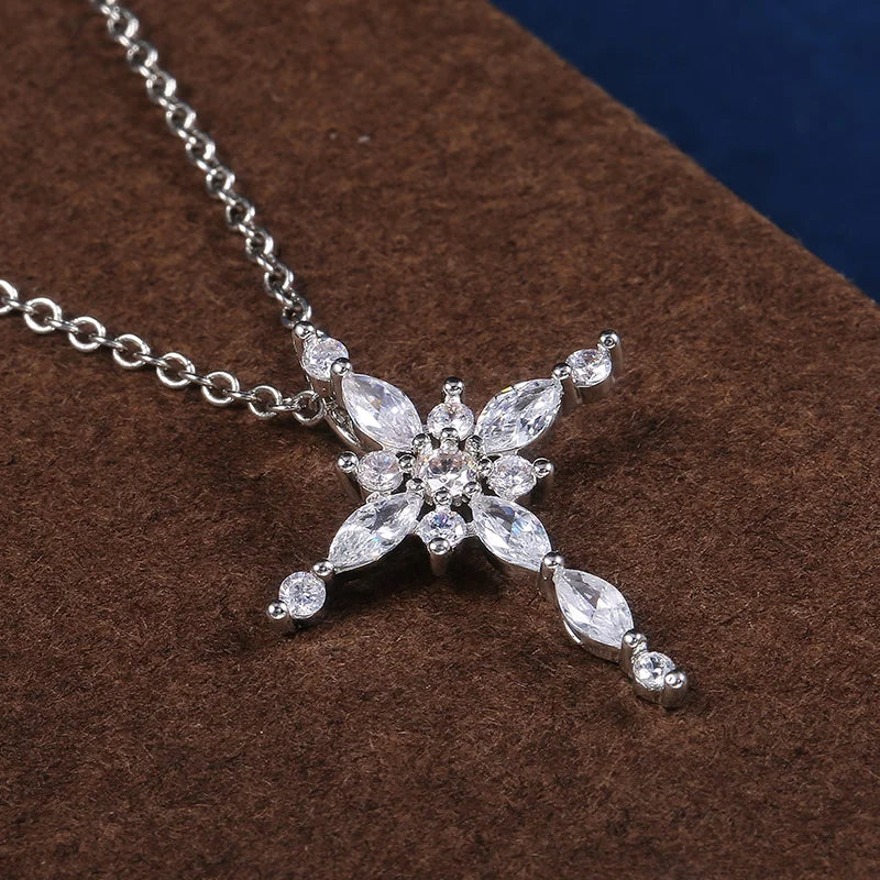 Crystal Zircon Cross Pendant Necklace - Flora