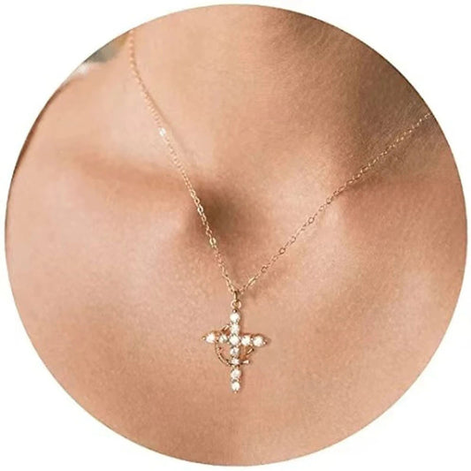 Rotatable Cross Crown Necklace - Flora