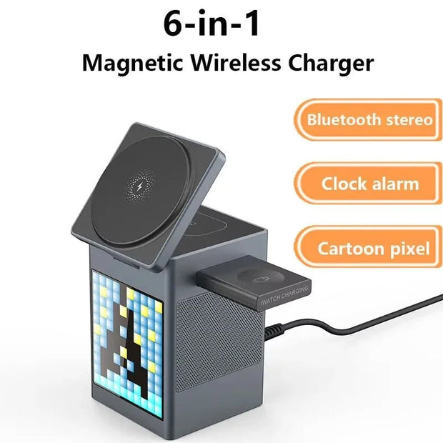 Aqua 6 in 1 Magnetic Wireless Charger with Clock - Aqua