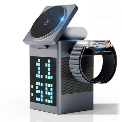 Aqua 6 in 1 Magnetic Wireless Charger with Clock - Aqua