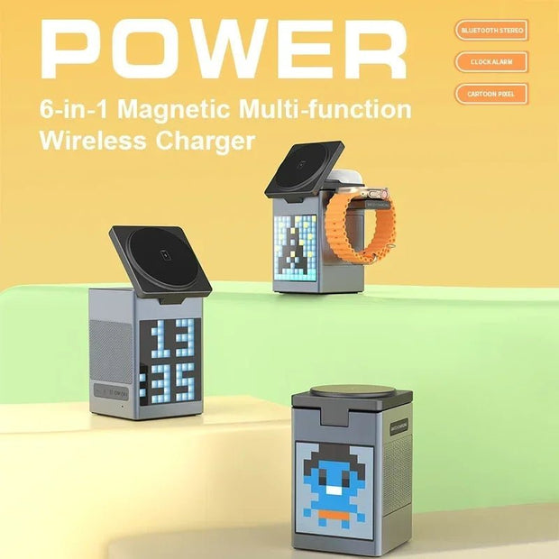 Aqua 6 in 1 Magnetic Wireless Charger with Clock - Aqua