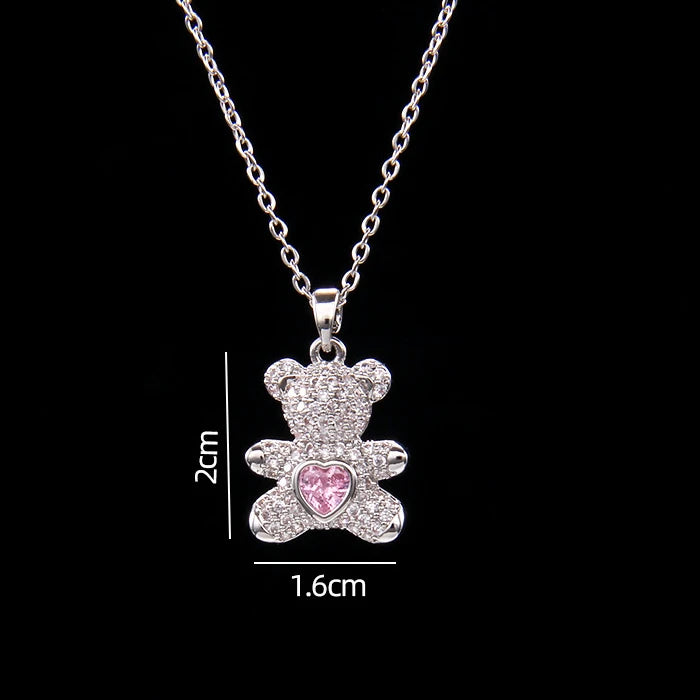 Stainless Steel Necklace With A Shiny Zircon Bear Pendant - Flora