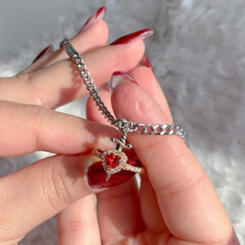 Heart Ring & Sword Bracelet Set - Flora