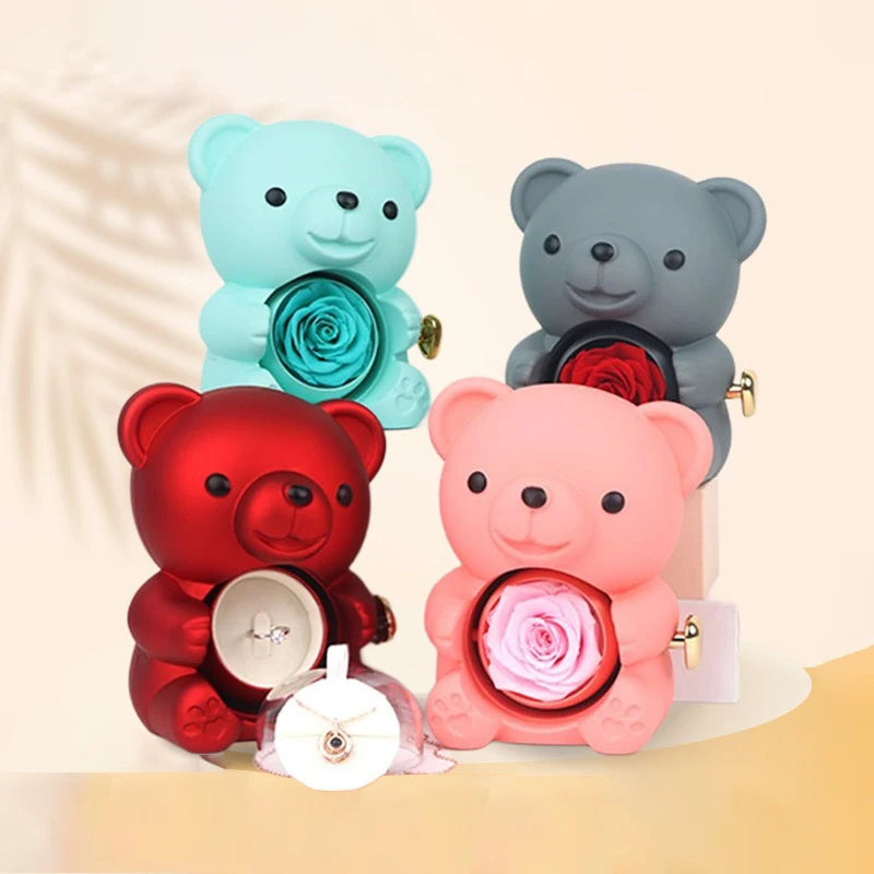 Eternal Rose Teddy Bear with Necklace - Flora