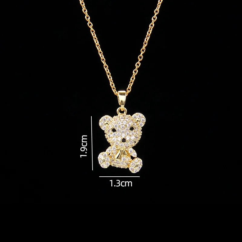 Stainless Steel Necklace With A Shiny Zircon Bear Pendant - Flora