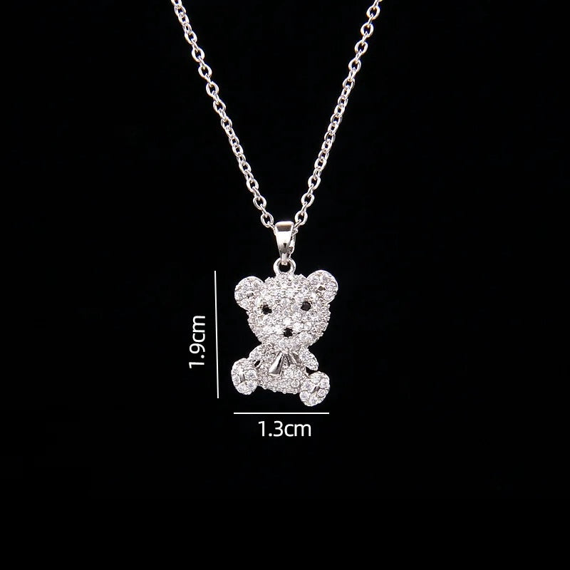 Stainless Steel Necklace With A Shiny Zircon Bear Pendant - Flora