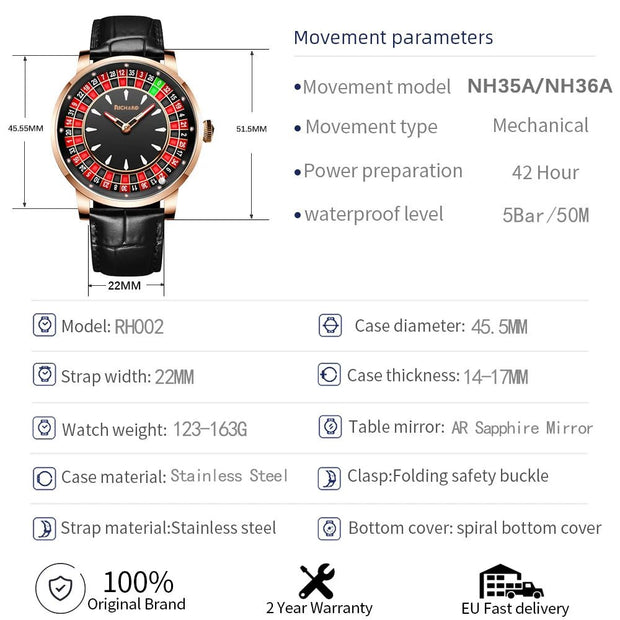 Aqua Luxury Roulette Watch for Stylish Elegance - Aqua